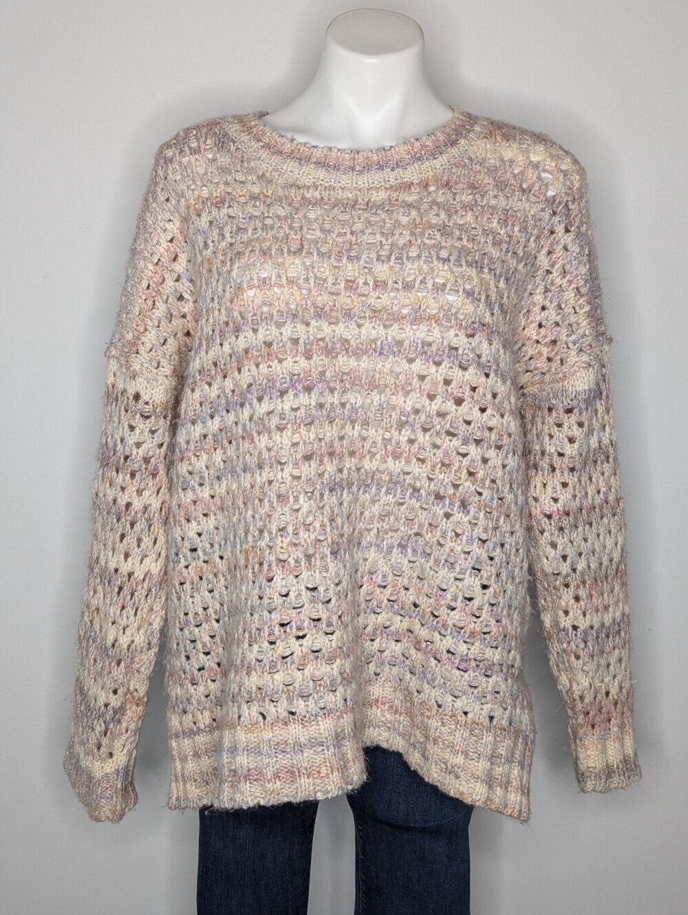 Anthropologie Pink Purple Cream Loose Knit Long Sleeve Sweater S
